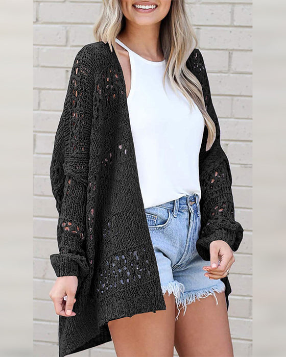 Casual Long Sleeve Hollow Out Sweater Cardigan