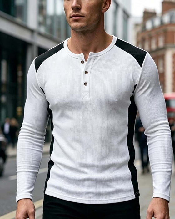 Two-Tone Crewneck Buttoned Top