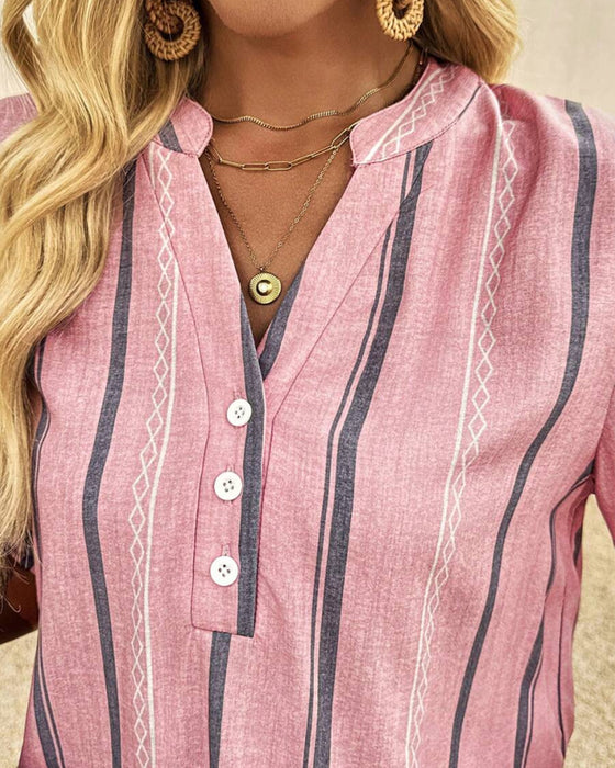 V-Neck Casual Striped Blouse