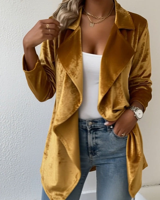 Irregular Suit Collar Velvet Coat