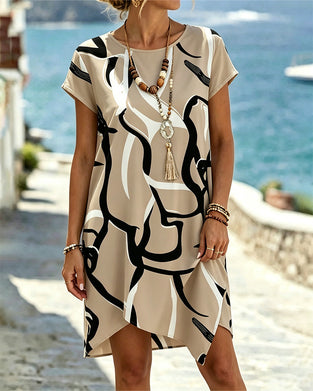 Crew Neck Geometric Print Dress
