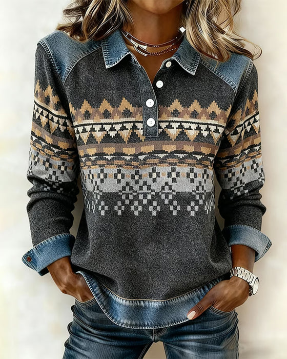 Button-Down Long-Sleeved Sweatshirt