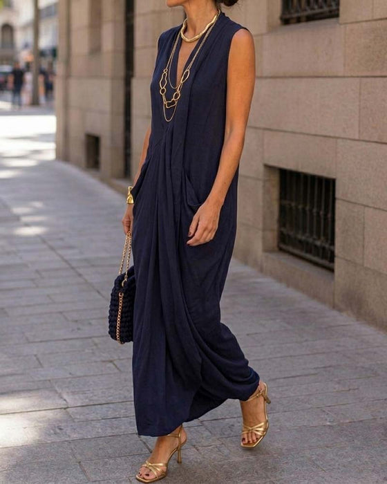 Sleeveless V-Neck Pocket Dress