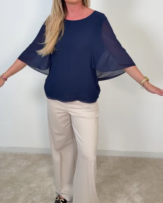 Bell Sleeve Crew Neck Blouse