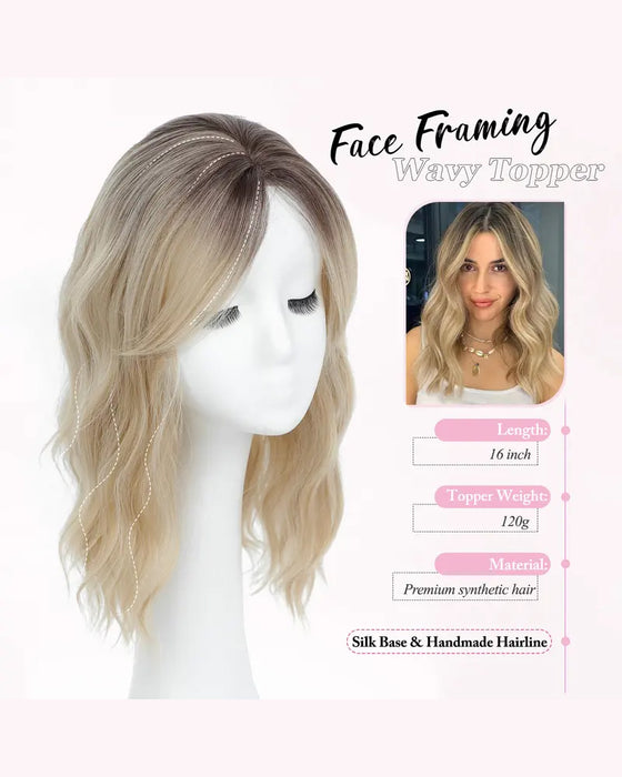PANEWAY 16 Inch Wavy Hair Topper for Women