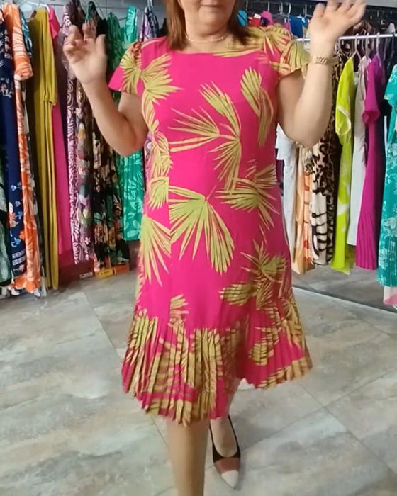 Short sleeve pleated casual dress
