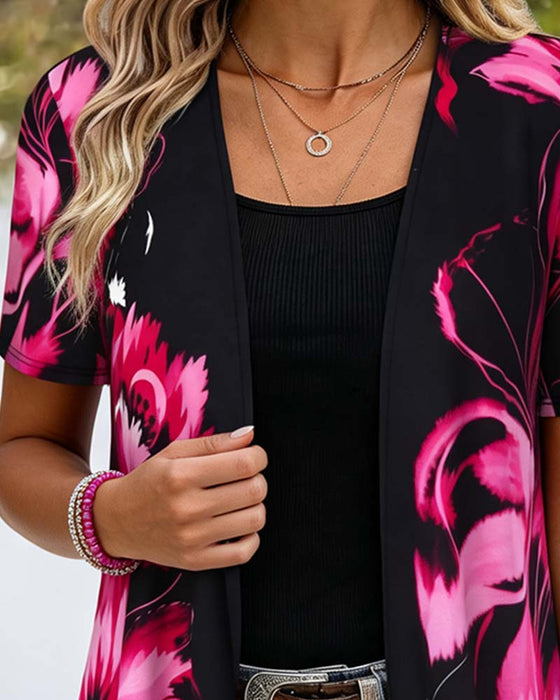 Black Base Rose Red Floral Blouse