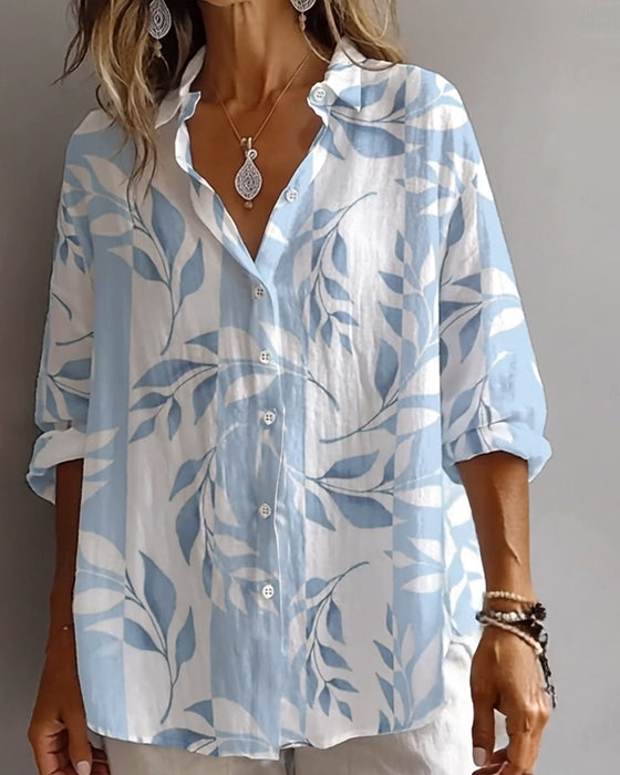 Plant Leaf Print Lapel Shirt