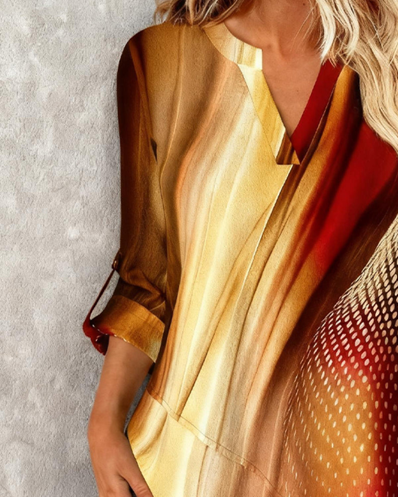 Irregular Fashion V-Neck Printed Blouse