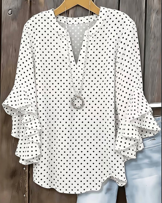 Polka Dot Layered Ruffled Sleeve Blouse