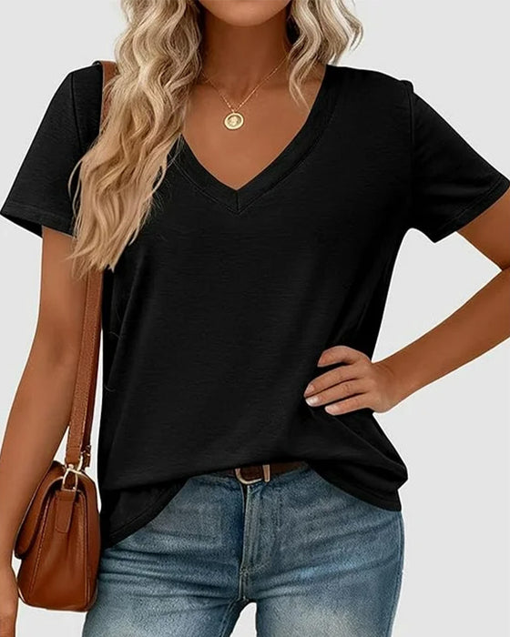 Pullover V-Neck Solid T-Shirt