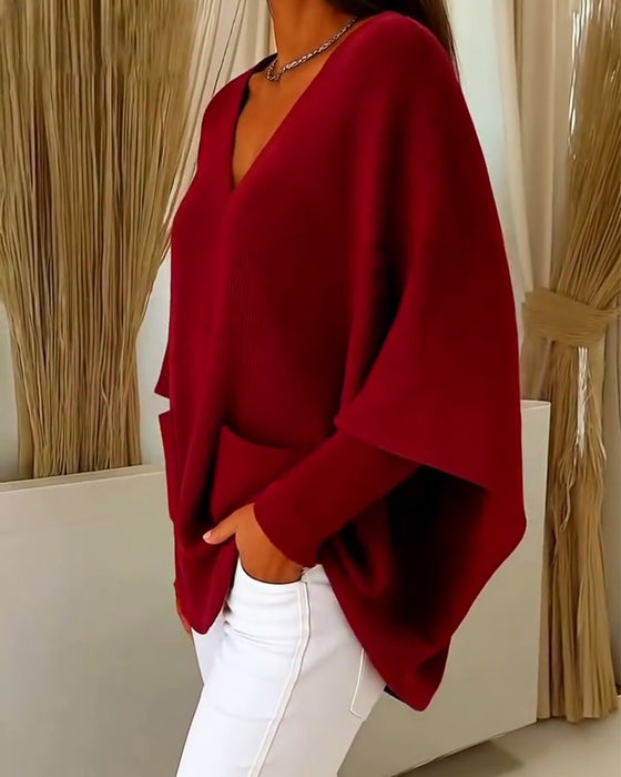 Long Sleeves With Pockets And A V-Neck Jumper
