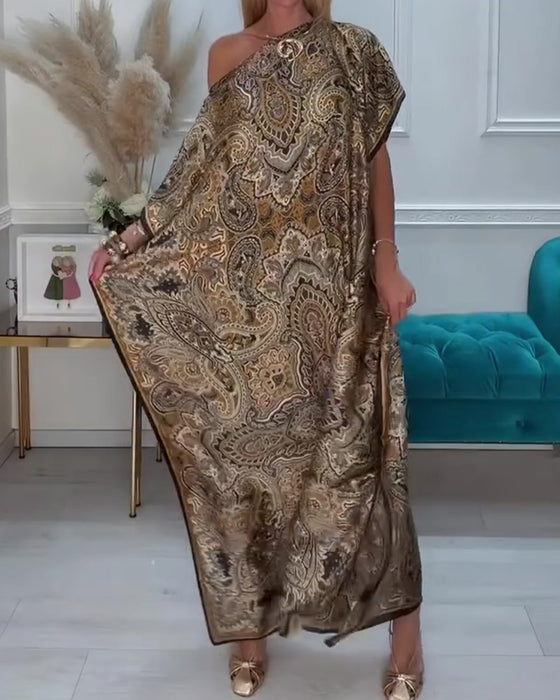 One-Shoulder Asymmetric Off-Shoulder Vacation Maxi Dress
