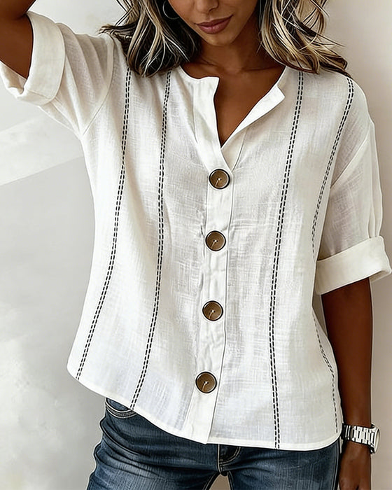 Short-Sleeve Button-Up Blouse
