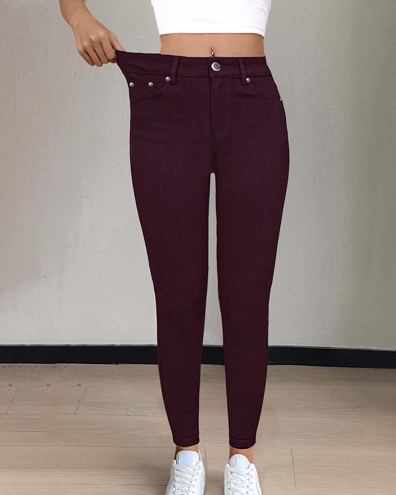 Women's Pocket Solid Skinny Casual Pant