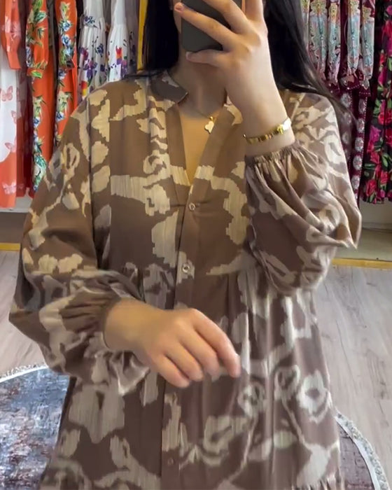 Printed button-stitched loose dress