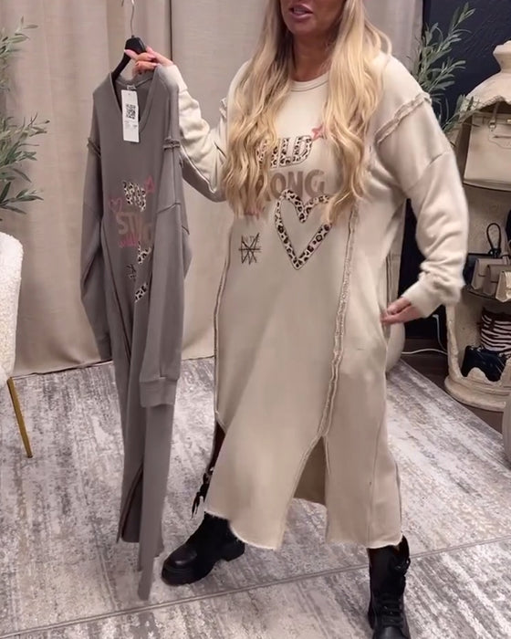 Long sleeve printed loose dress