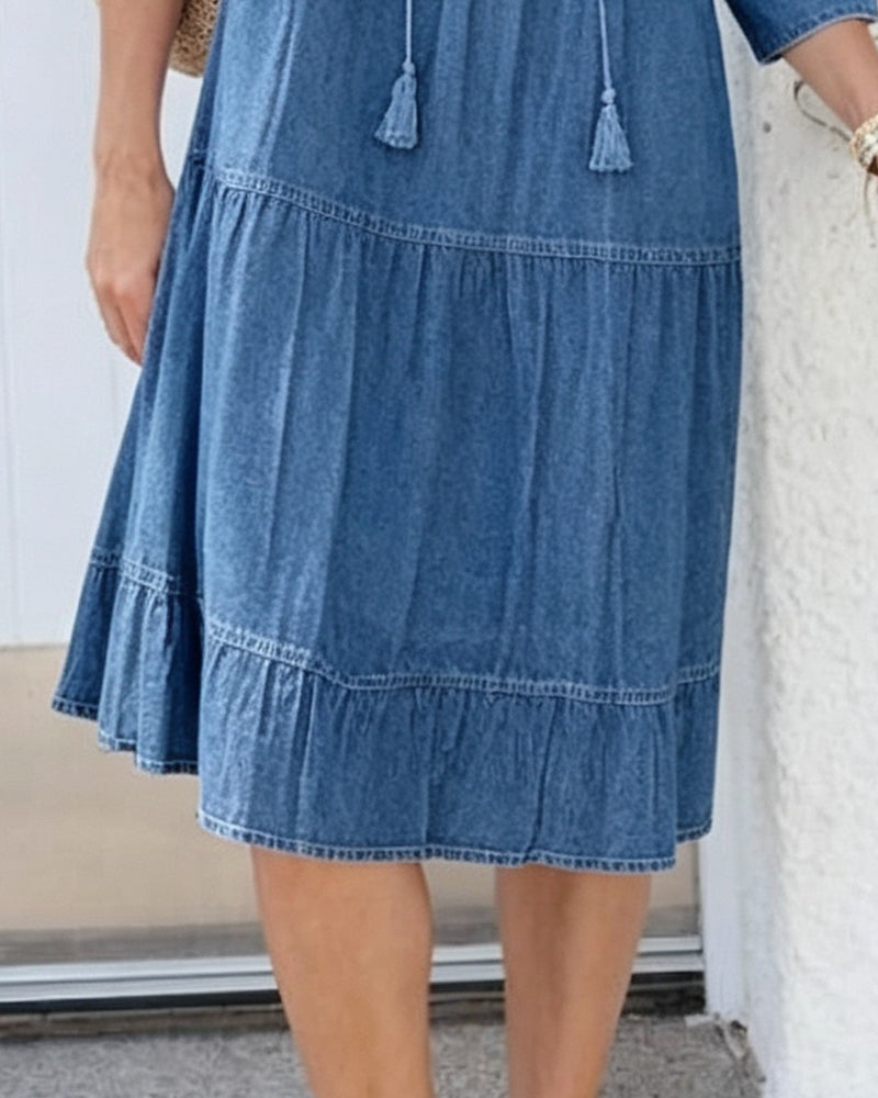 Loose Tie-Detail Denim Dress