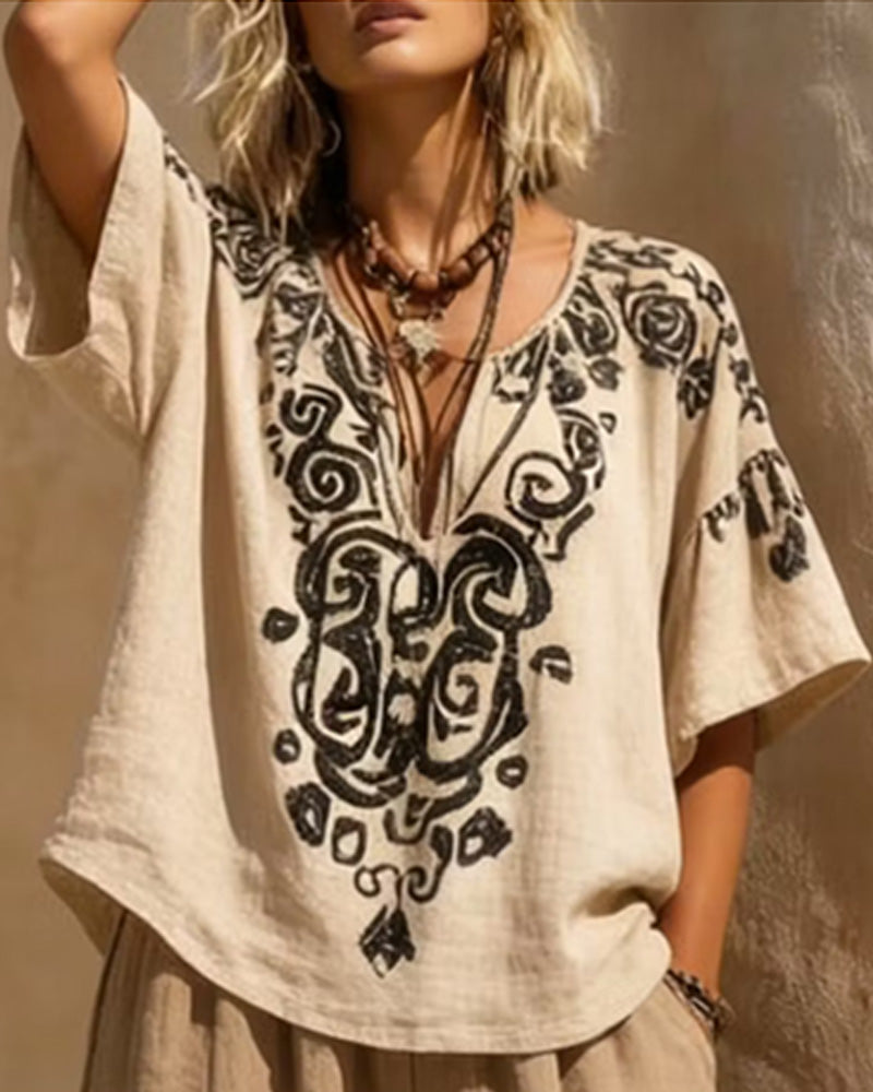 Loose Shirt + Printed Wide Leg Set