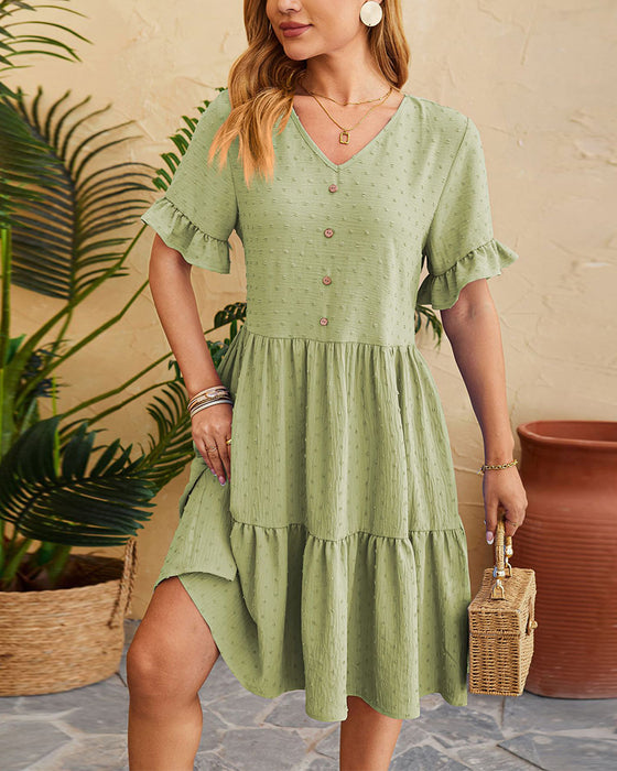 Elegant buttoned ruffled A-line dress