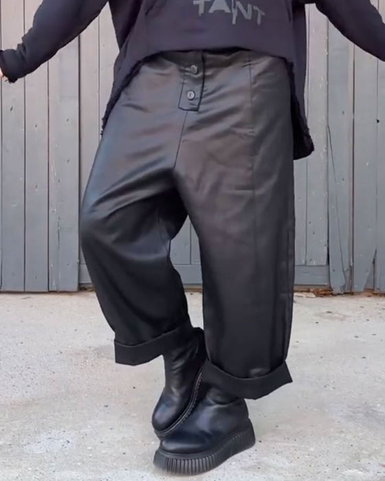 High Waist Wide Leg Rolled Hem Pants