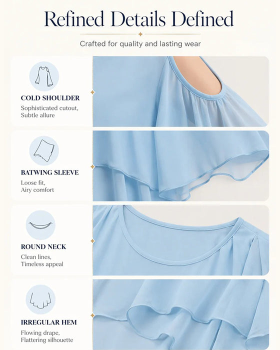 Crewneck Cold-Shoulder Asymmetrical Blouse