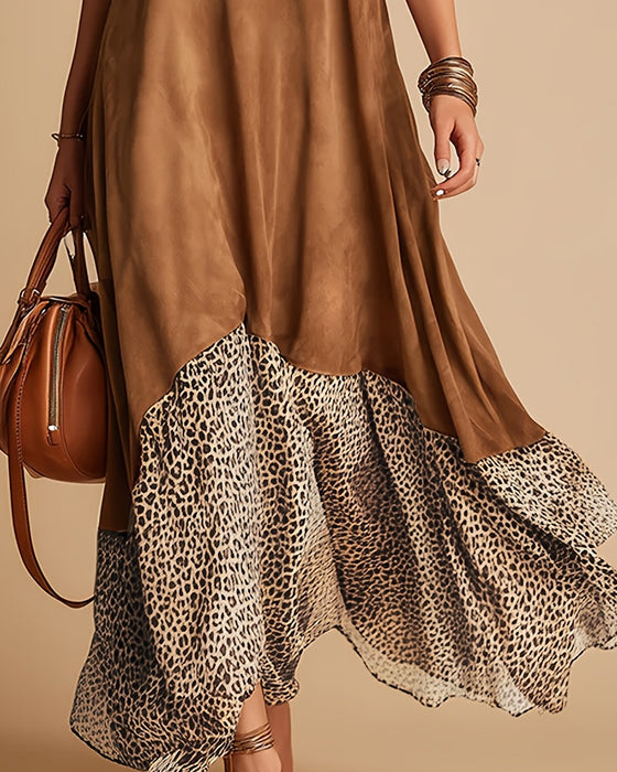 Sleeveless Leopard Patchwork Dresses