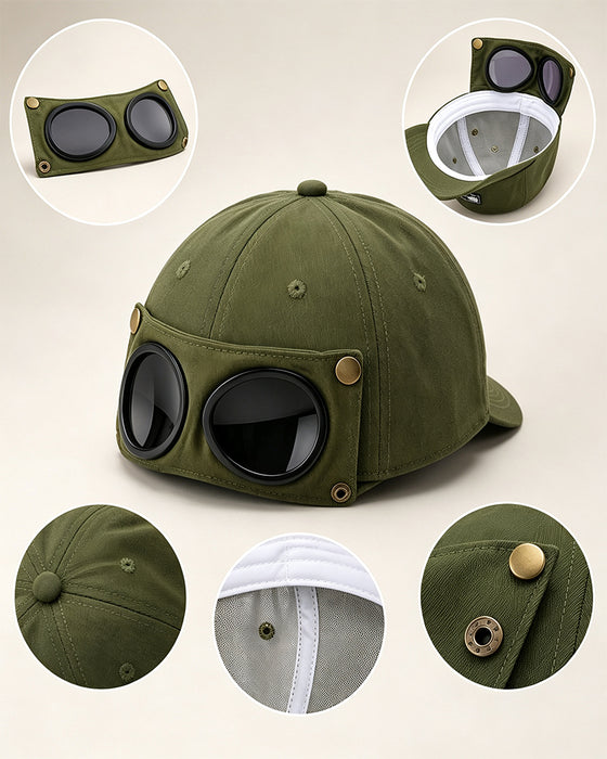Detachable Goggle Pilot Baseball Cap Vintage Hat for Street Fashion & Daily Outfit