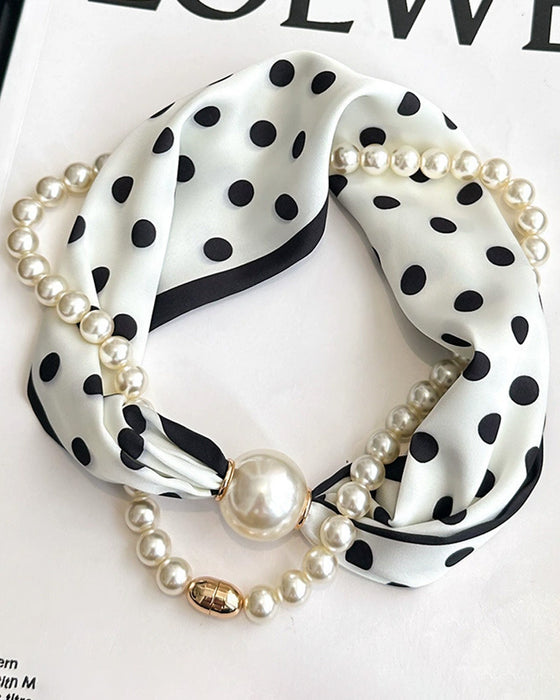 Long Pearl-Embellished Silk Necklace