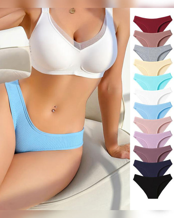Ladies'  Breathable Vertical Striped Texture Feel Comfortable Fashionable Mid-Waist Brief