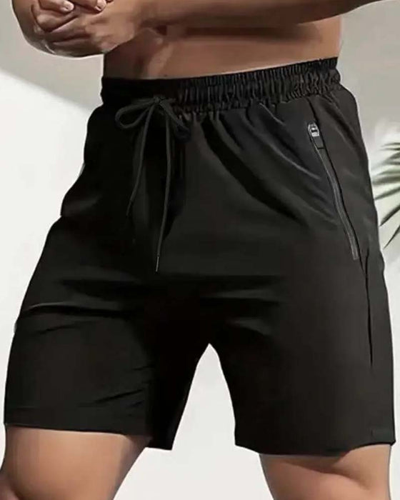 Drawstring Zipper Elastic Waist Shorts
