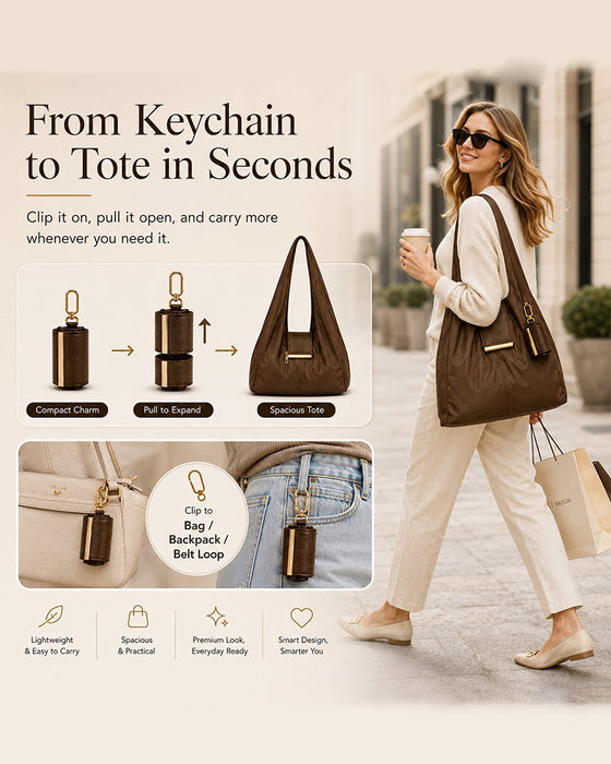 Charm Transformable Bag – Stylish Vegan Leather Tote & Keychain Charm