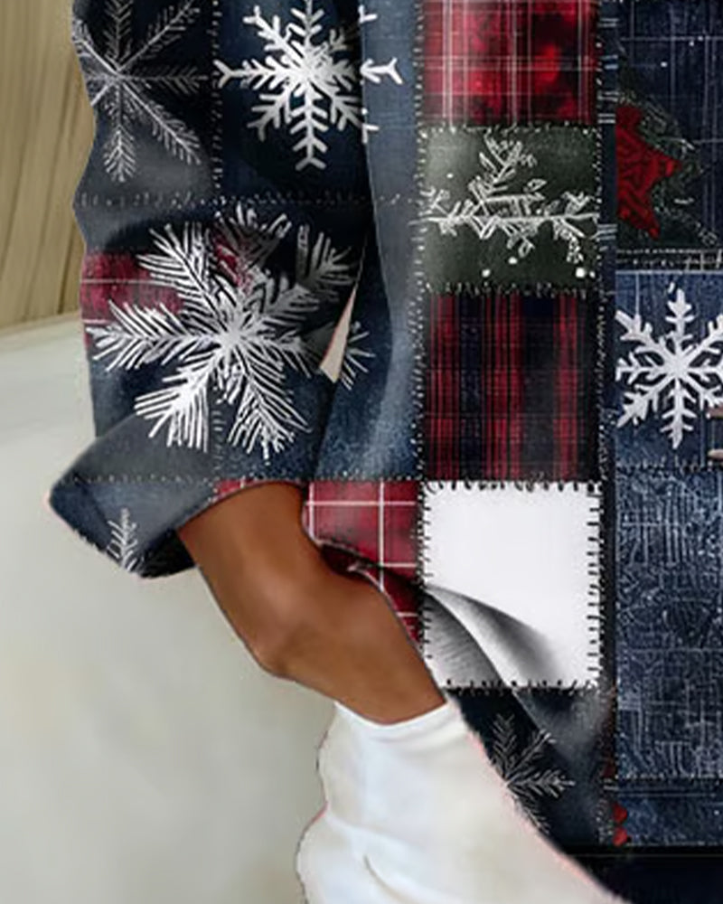 Plaid Snowflake And Snowman Print Shirt