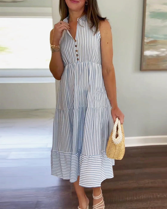 Pinstripe print sleeveless button dress