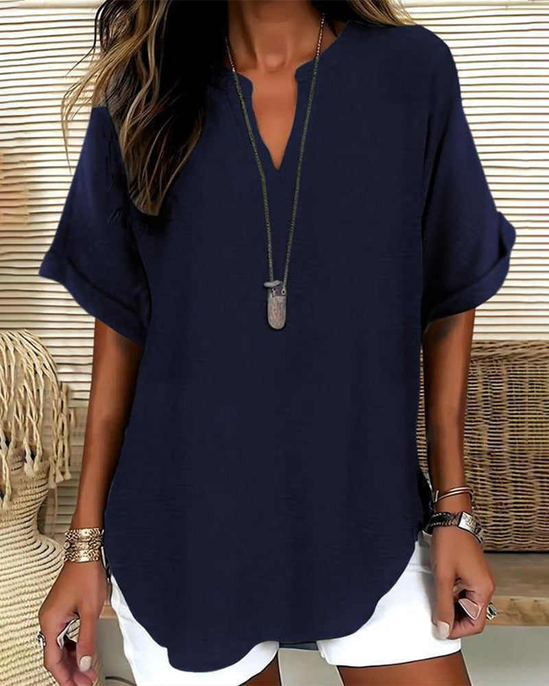 Loose Solid Color Women's Casual Blouse