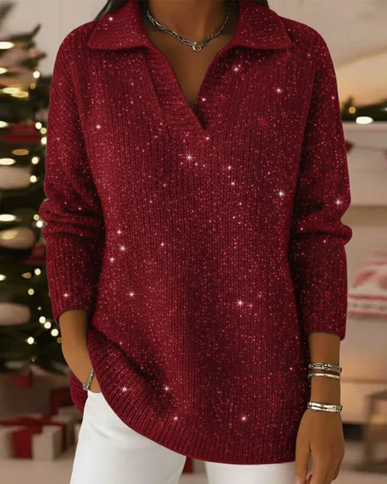 Lapel Long Sleeve Loose Pullover