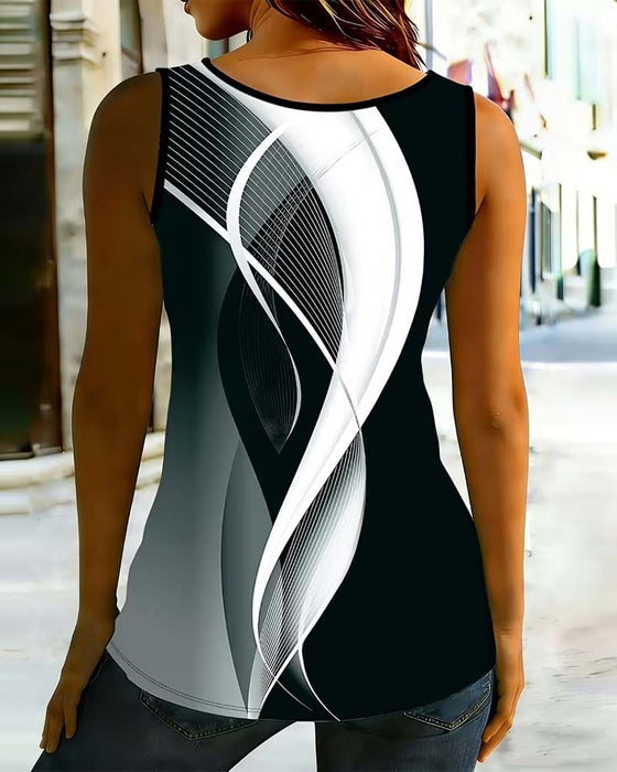 Round Neck Cutout Ring Line Tank Top