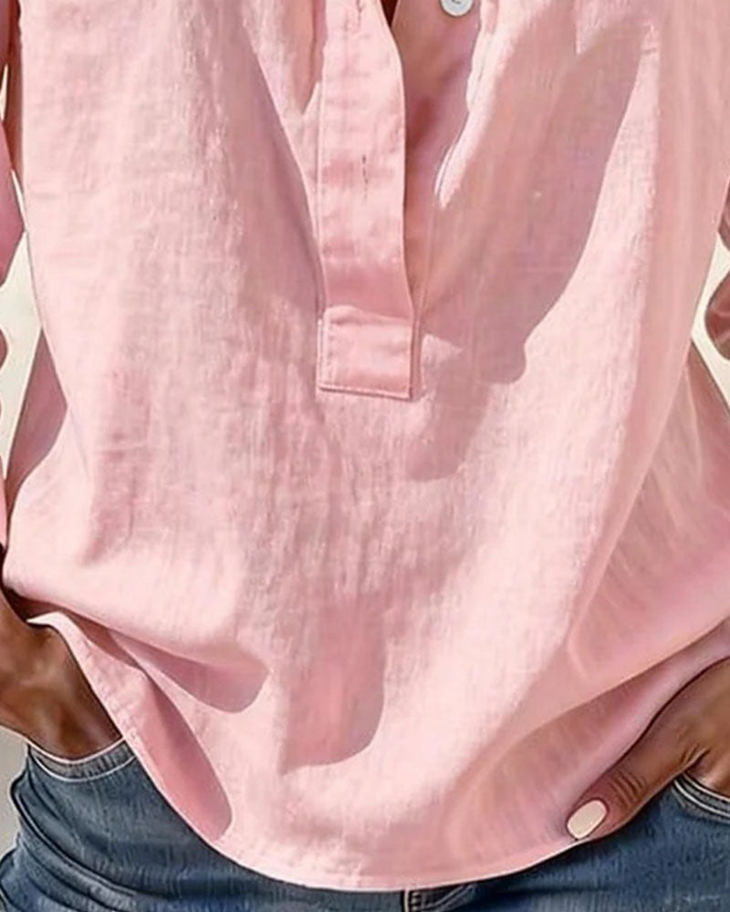 Unbuttoned Solid Color Cotton And Linen Blouse
