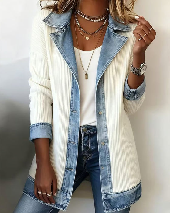 Lapel Button Patchwork Coat