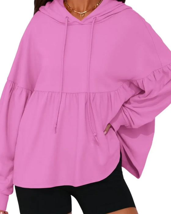 Hooded Drawstring Loose Sweatshirt