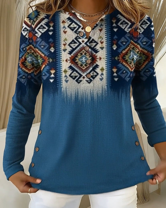 Retro-Style Printed Casual Top