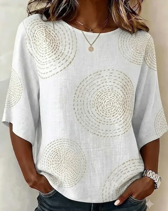 Concentric Circle Print Loose Short Sleeve Blouse