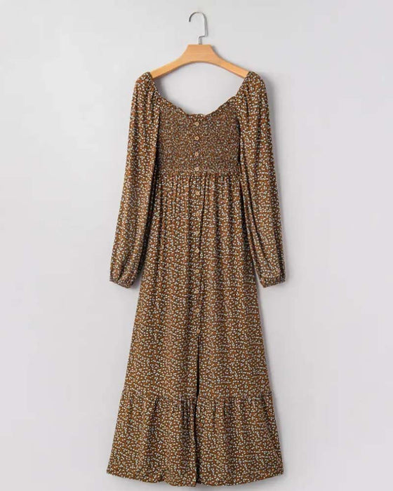 Floral Square Neck Long-Sleeve Maxi Dress