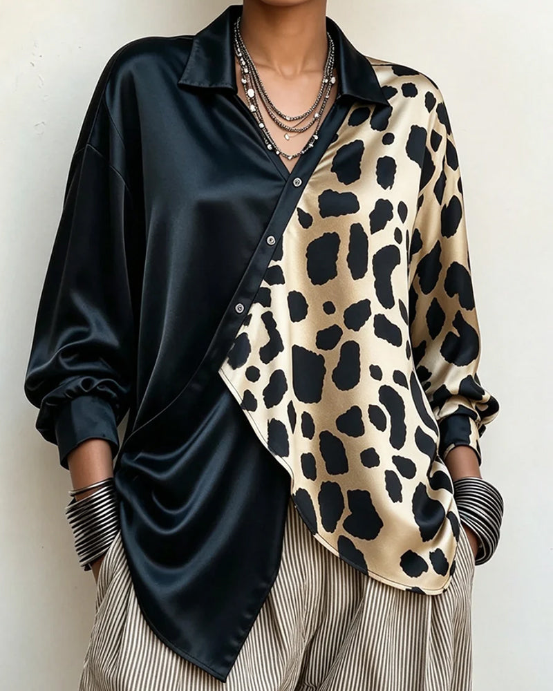Irregular Leopard Print Buttoned Blouse