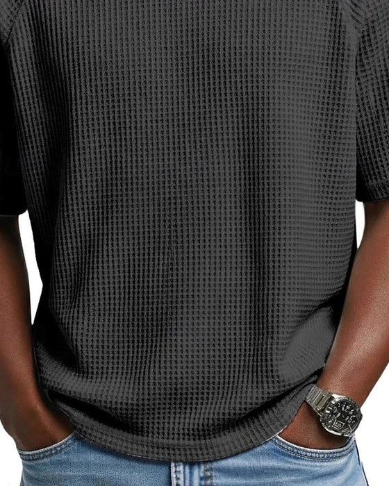 Men's Waffle V-Neck Tee, Solid Color Casual Short Sleeve Top