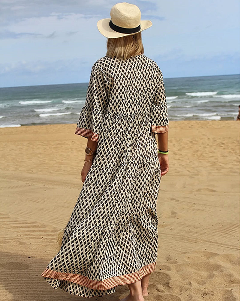 Diamond-Patterned Loose-Fitting Dress