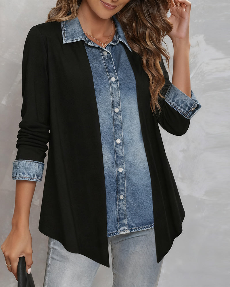 Stylish Denim Patchwork Shirt