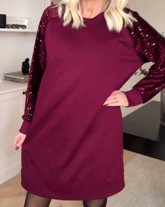 Pullover Crew Neck Long-Sleeved Sweatshirt Dress