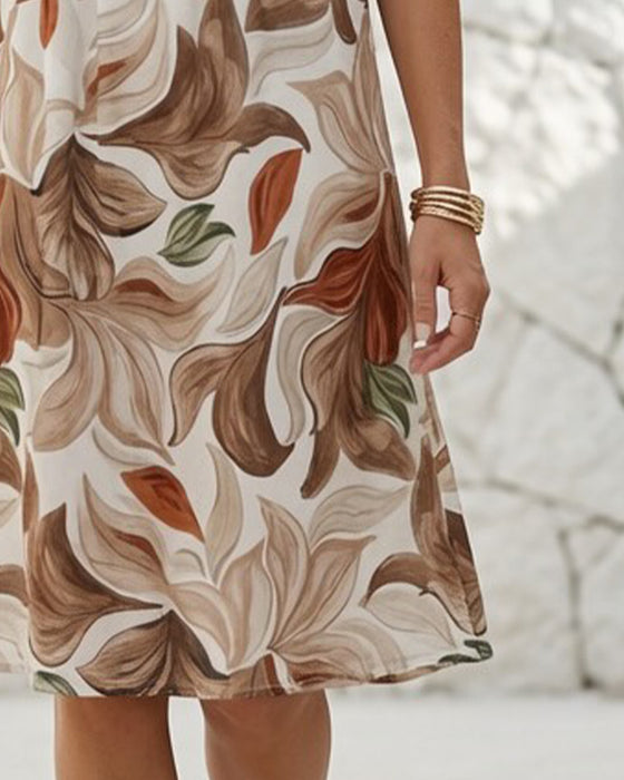 Crew Neck Sleeveless Ruched Floral Dress