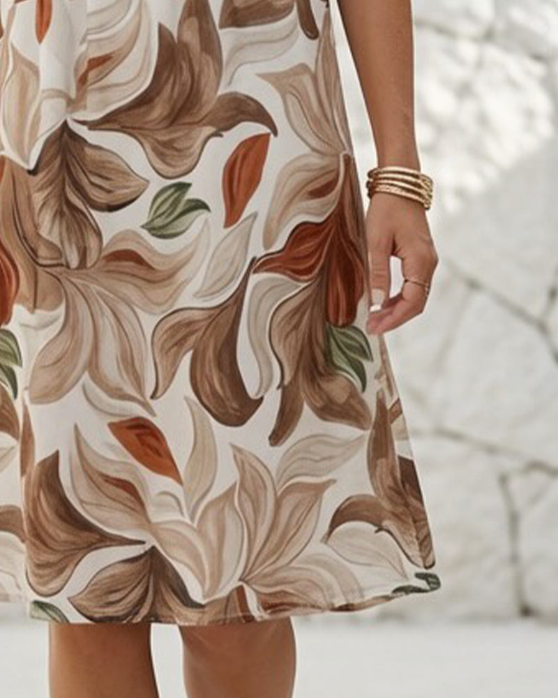 Crew Neck Sleeveless Ruched Floral Dress